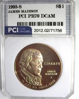 1993-S S$1 James Madison PR70 DCAM LISTS $180