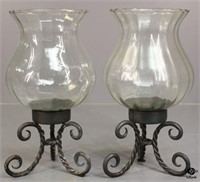 Large Glass & Iron Candle Holders