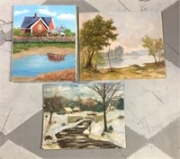 Lot of three original oil paintings