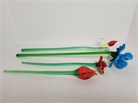 3 Beautiful Art Glass Flowers