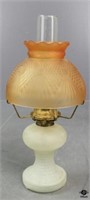 Milk Glass & Satin Amber Glass Oil Lamp