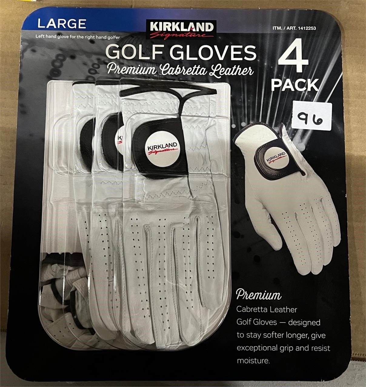 Kirkland L Golf Gloves, Premium Leather, 4pk