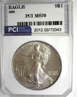 1992 Silver Eagle MS70 LISTS $1350