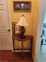 Half Moon Table, Lamp & Pictures