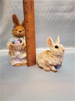 MRS EASTER BUNNY FIGURINE AND A BUNNY MADE IN