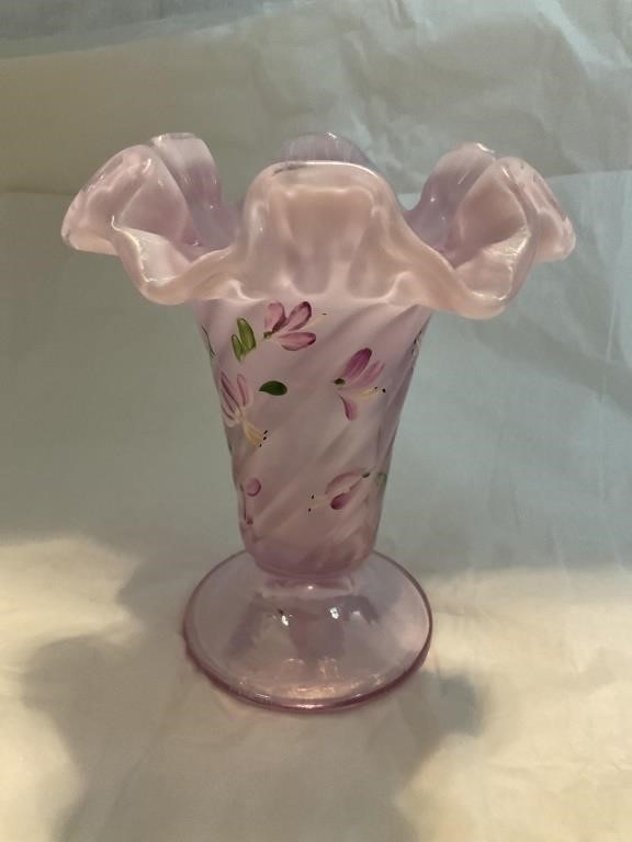 Fenton Pink Ruffle Top 100th Anniversary Vase