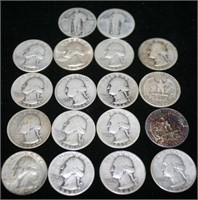 $4.50 Face Silver Quarters - Washington &
