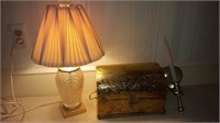 Gold Toned Box, Table Lamp & Wall Sconce