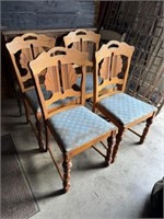 4 Wooden Chairs with Blue Cloth Seats