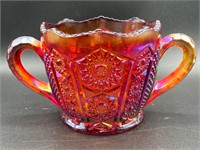 Carnival Glass Sunset Red Hobstar Sugar Bowl