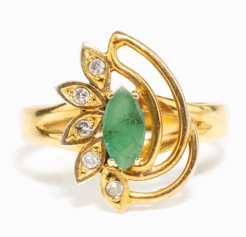 Jewelry 14kt Yellow Gold Emerald & Diamond Ring