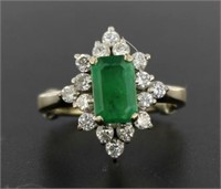 14kt Gold Natural Emerald & Diamond Ring