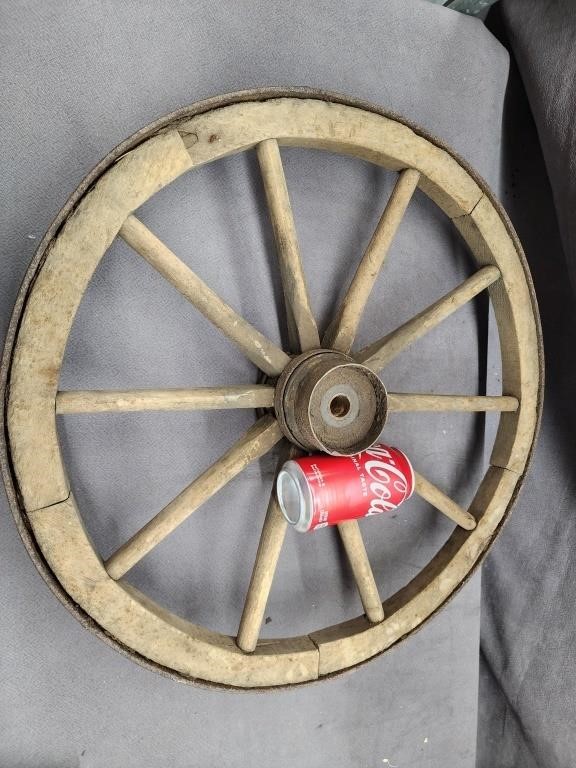 Vintage wood work wagon wheel with metal outer
