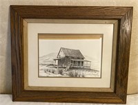 Oak Framed Artwork of a Home