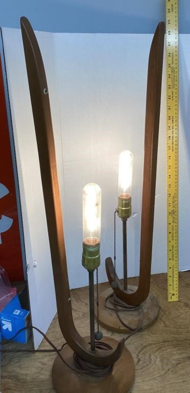 Pair of mid century wooden lamps
