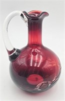 Bohemian Hand Etched Floral Ruby Red Cruet