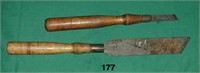 Pair of skewed wooden handled lathe tools
