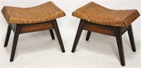 Pair Pier 1 rattan top ottomans