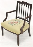 Carved needlepoint seat parlor chair