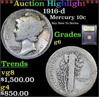 *Highlight* 1916-d Mercury 10c Graded g+