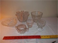 Group of 6 clear glass bowls/items