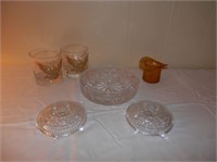 Group of 6- candle holders, amber hat toothpick &