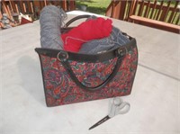 Floral bag of knitting yarn and threads