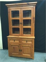 Oak Hutch w/ Display Shelves & Glass Doors,