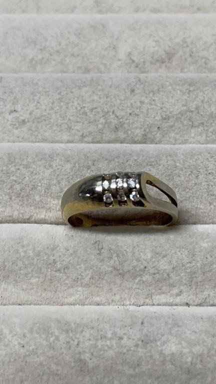 Sterling Silver Size 9 Gold Washed Clear Stone Rin