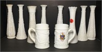 Milk Glass Bud Vases & Patriotic Mugs