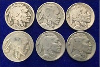 (6) 1929 Indian Head Buffalo Nickels