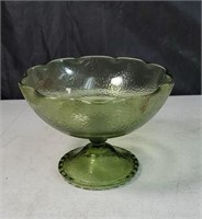 Green glass compote approx 5 inches tall