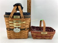 Longaberger basket with cloth and plastic liner.