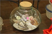 Bulbous Jar w/cork top with sea shells