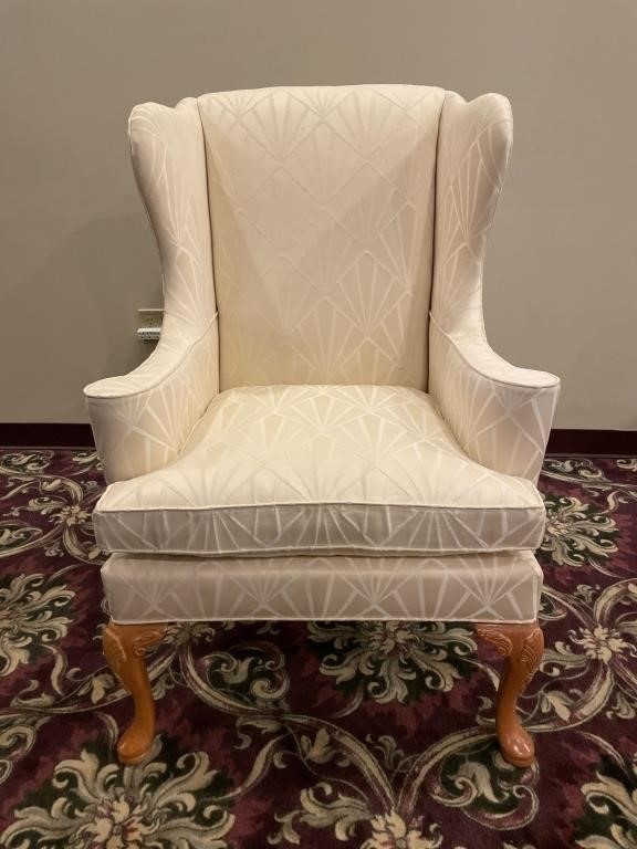 Henredon Cream Damask Wing Back Arm Chair