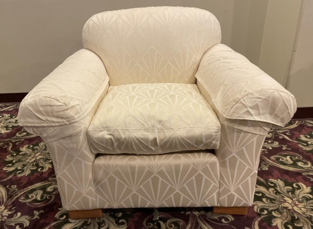 Henredon Cream Damask Upholstery Arm Chair