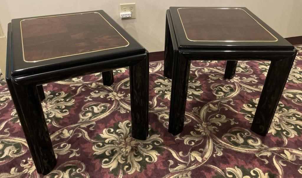 Henredon Black Lacquer & Wood Side Tables (2)