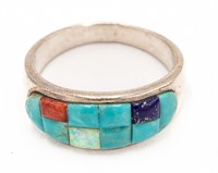 Zuni Style Sterling Cobblestone Inlay Ring Sz. 8