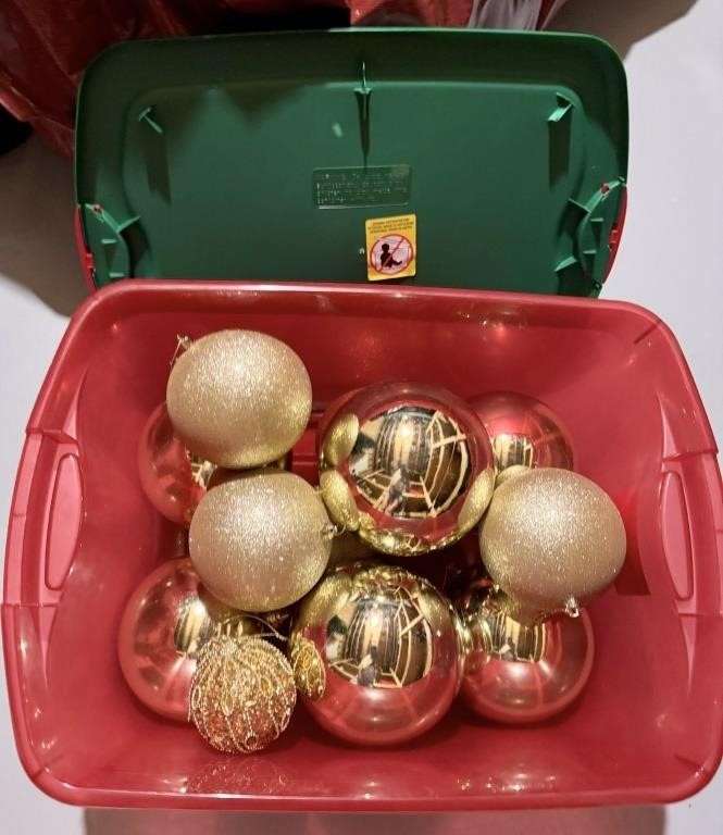 Red Tote with Large Gold Christmas Ornaments