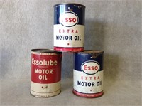 3 pcs. Vintage Esso Oil Cans - 1 Unopened