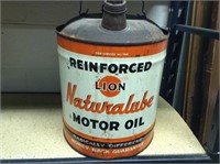 Rare Early  5 Gal Lion Reinforced Motor Oil can