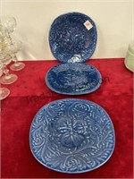 Set of 3 Italian Ceramic Blue Plates
