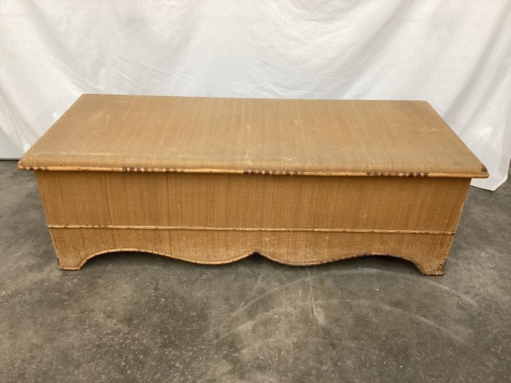 Vintage Wood Blanket Chest w/ Covering & Tray, NO