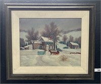 Signed A. Staub Winter Oil on Board.