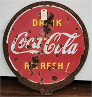 "Coca-Cola" Double-Sided Porce Sign in Metal Frame