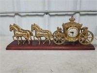 VINTAGE BRASS CLOCK WITH HORSE & CARRIAGE