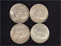 (4) Kennedy and Franklin Silver Half Dollars