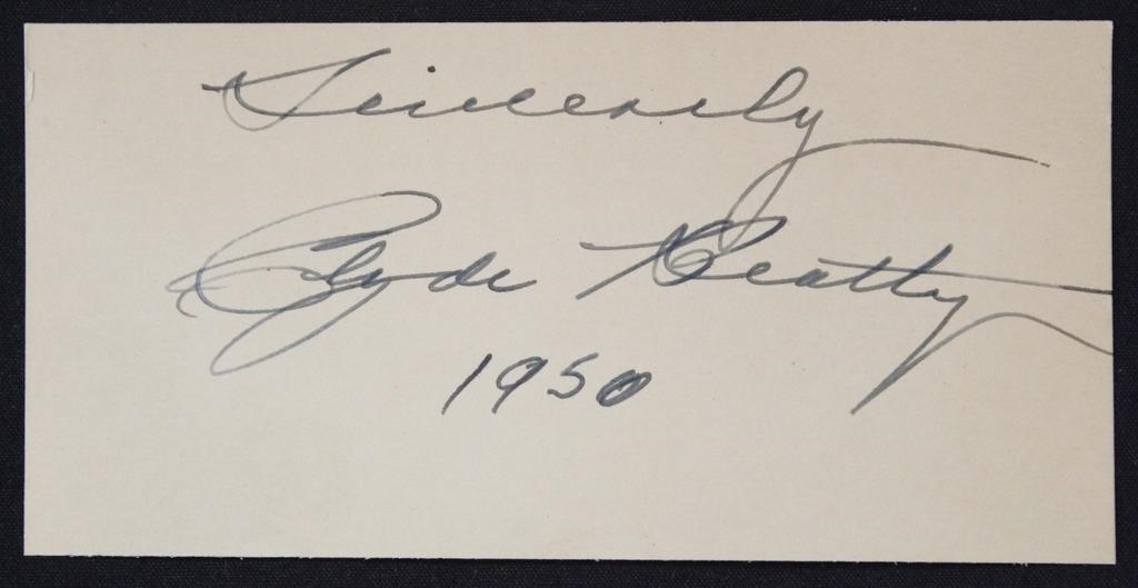 Clyde Beatty Autograph. Animal trainer, zoo owner,