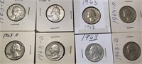 1963 & 1963-D Washington silver quarters