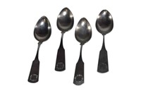 Group of 4 Large Coin Silver Serving Spoons